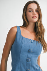BLAIRE SQUARE NECK VEST AND SHORTS DENIM SET