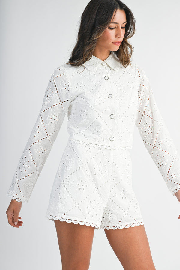IRENE EYELET SHIRT AND SHORTS SET