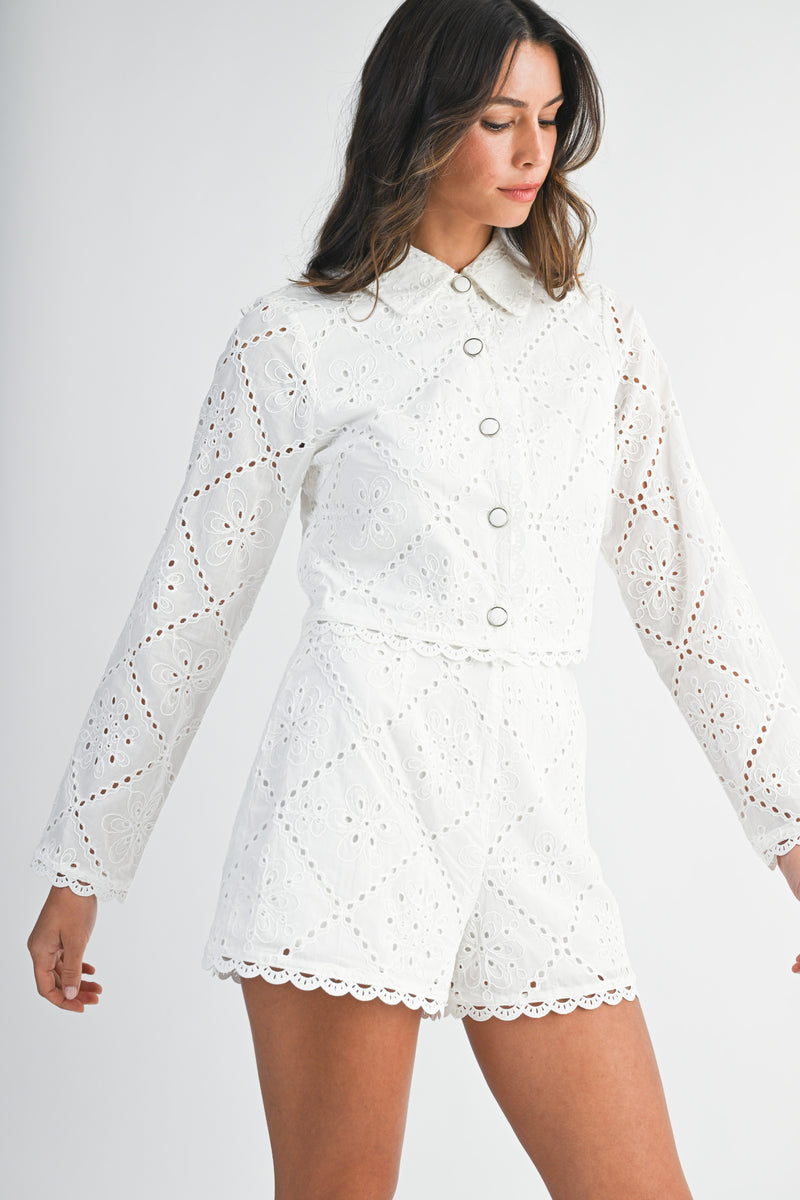 IRENE EYELET SHIRT AND SHORTS SET