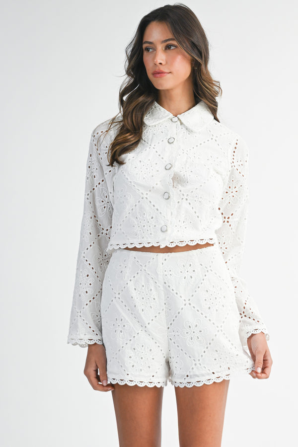 IRENE EYELET SHIRT AND SHORTS SET
