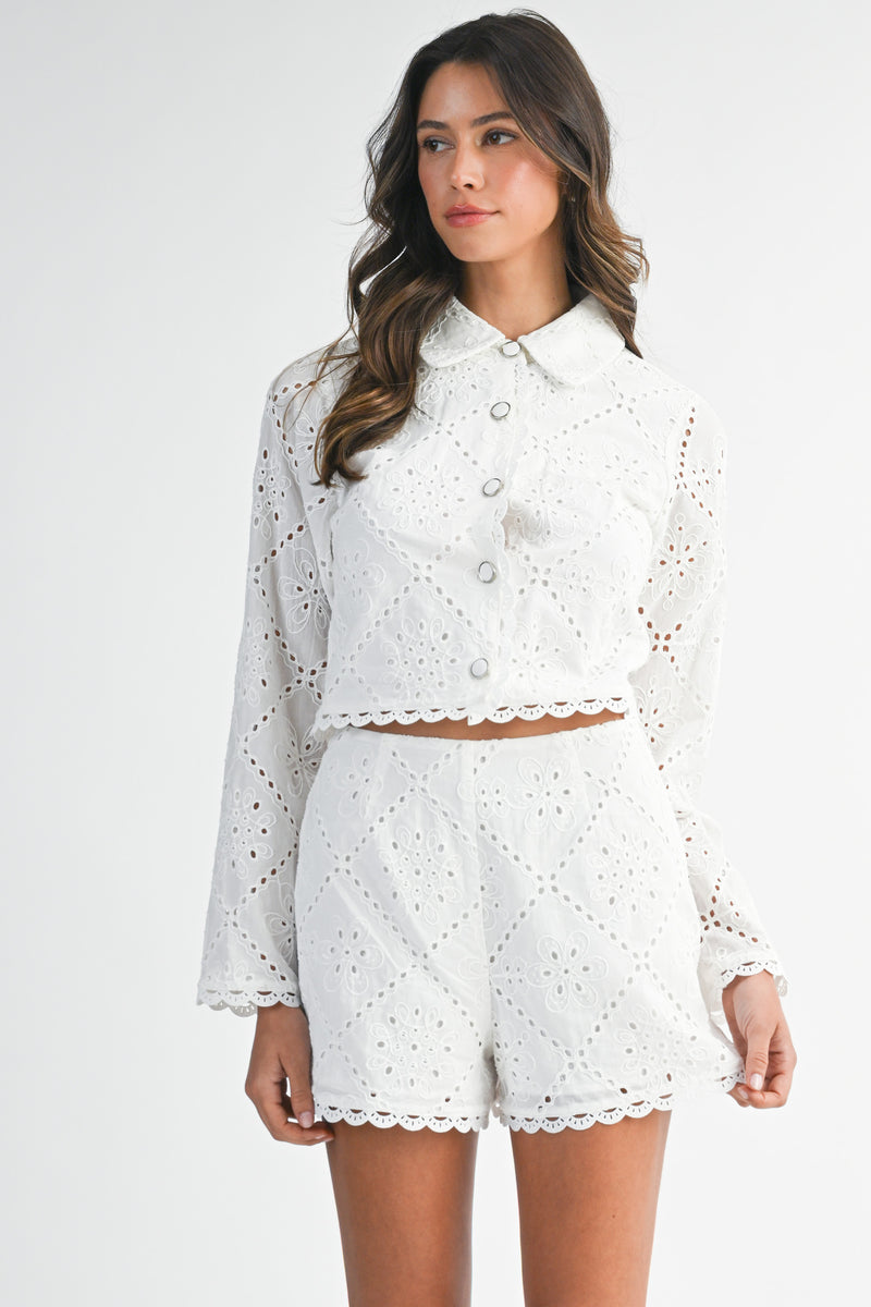 IRENE EYELET SHIRT AND SHORTS SET