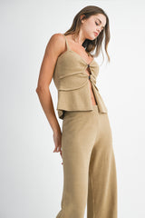 FRONT CUT OUT KNIT TOP AND LONG PANTS SET