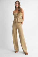FRONT CUT OUT KNIT TOP AND LONG PANTS SET