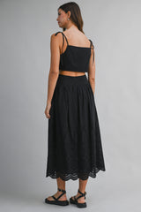 EMELY EMBROIDERED TOP AND MIDI SKIRT SET