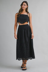 EMELY EMBROIDERED TOP AND MIDI SKIRT SET