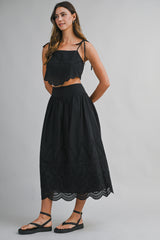 EMELY EMBROIDERED TOP AND MIDI SKIRT SET