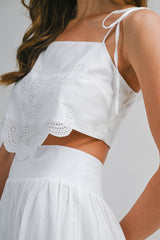 EMELY EMBROIDERED TOP AND MIDI SKIRT SET