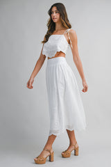 EMELY EMBROIDERED TOP AND MIDI SKIRT SET