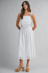 EMELY EMBROIDERED TOP AND MIDI SKIRT SET
