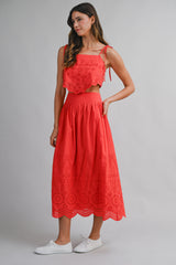 EMELY EMBROIDERED TOP AND MIDI SKIRT SET