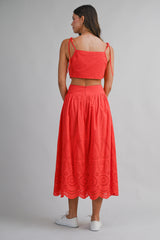 EMELY EMBROIDERED TOP AND MIDI SKIRT SET