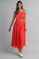 EMELY EMBROIDERED TOP AND MIDI SKIRT SET