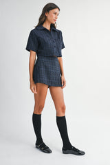 LIZETTE TWEED CROP SHIRT SKORT SET