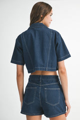 CURSTIN SHORT DENIM SHIRT AND SKORT SET