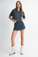 CURSTIN SHORT DENIM SHIRT AND SKORT SET