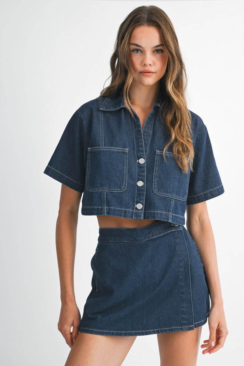 CURSTIN SHORT DENIM SHIRT AND SKORT SET