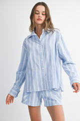EVGENIA PIN STRIPE SHIRTS SHORTS SET