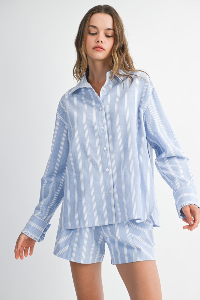 EVGENIA PIN STRIPE SHIRTS SHORTS SET