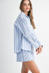 EVGENIA PIN STRIPE SHIRTS SHORTS SET