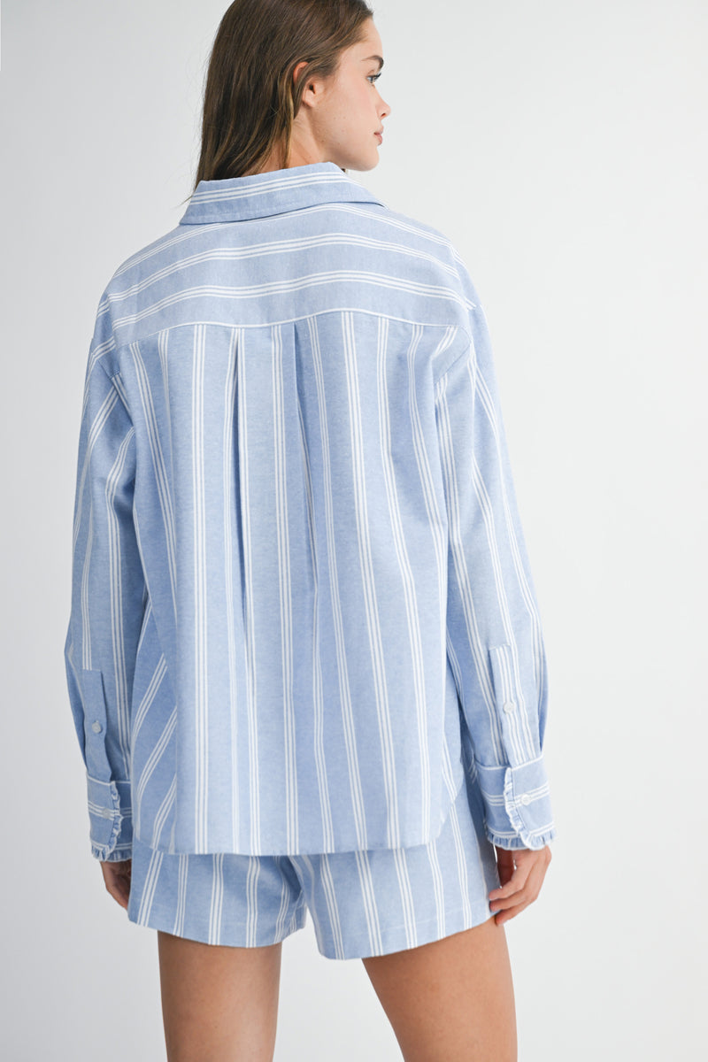 EVGENIA PIN STRIPE SHIRTS SHORTS SET