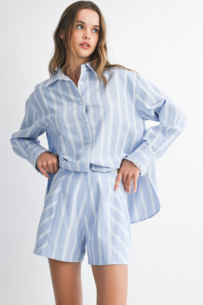 EVGENIA PIN STRIPE SHIRTS SHORTS SET