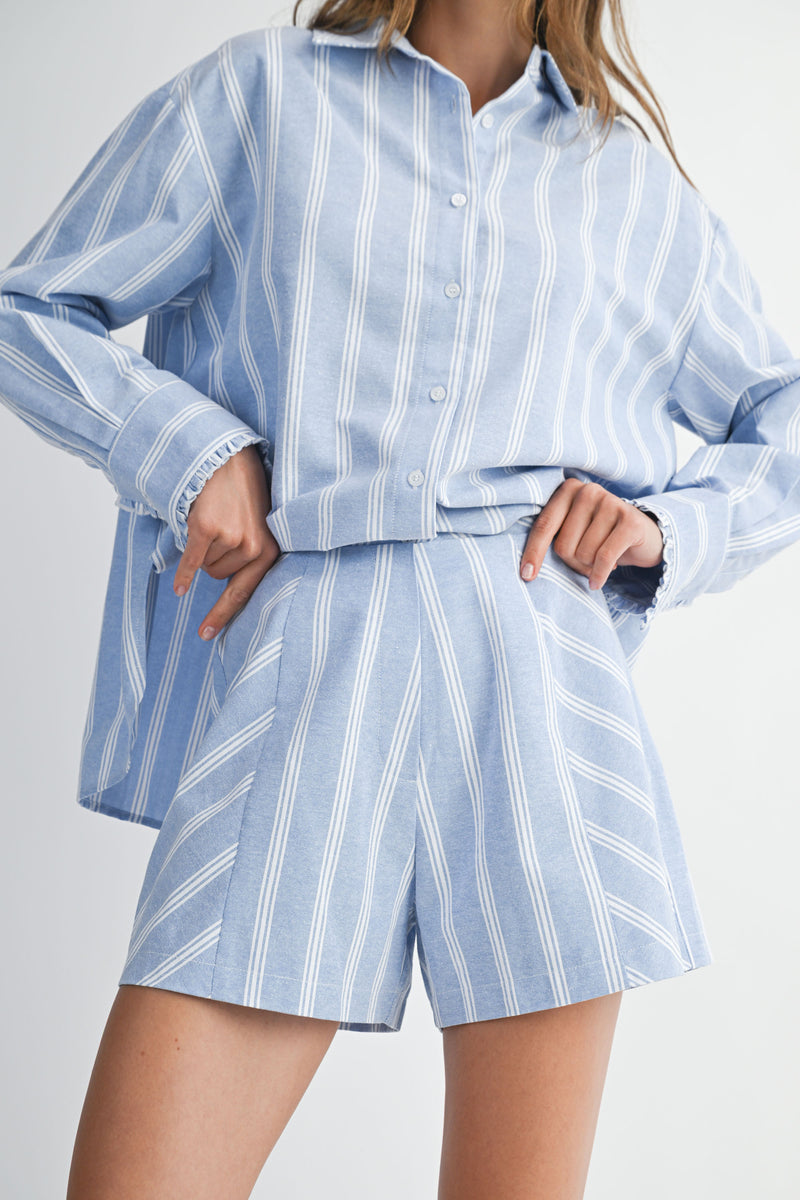 EVGENIA PIN STRIPE SHIRTS SHORTS SET