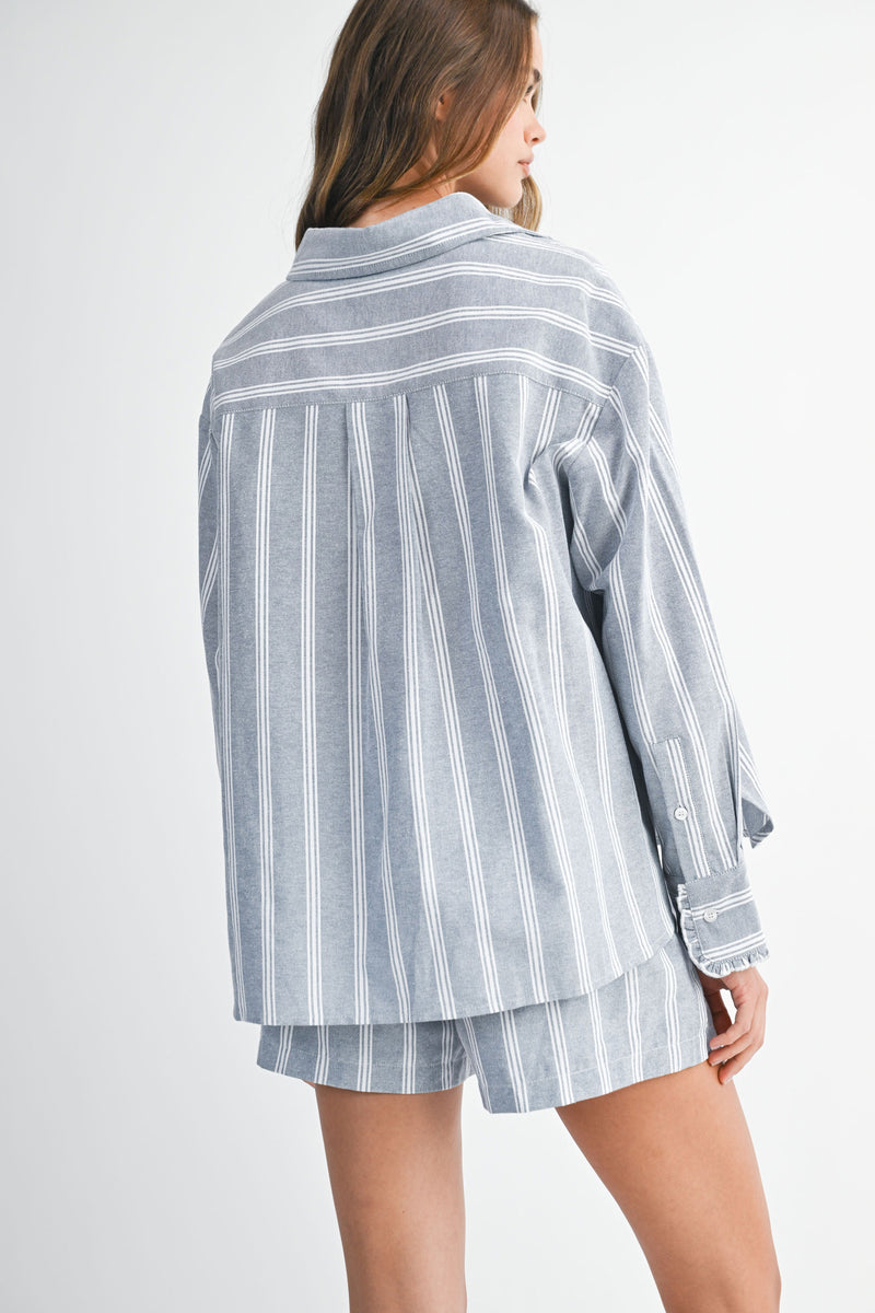 EVGENIA PIN STRIPE SHIRTS SHORTS SET