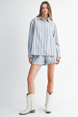 EVGENIA PIN STRIPE SHIRTS SHORTS SET