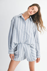 EVGENIA PIN STRIPE SHIRTS SHORTS SET