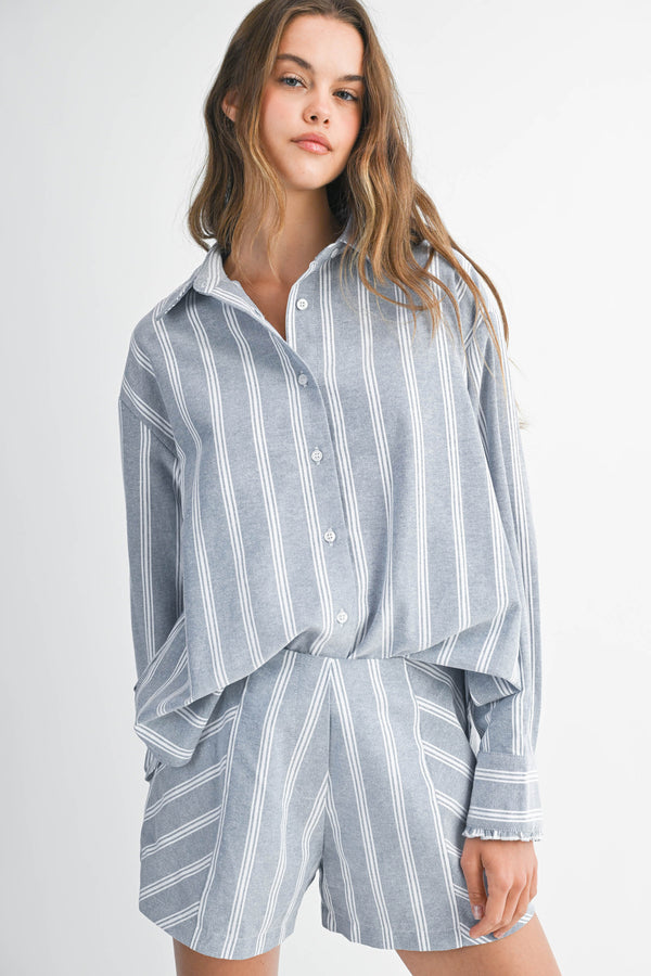 EVGENIA PIN STRIPE SHIRTS SHORTS SET
