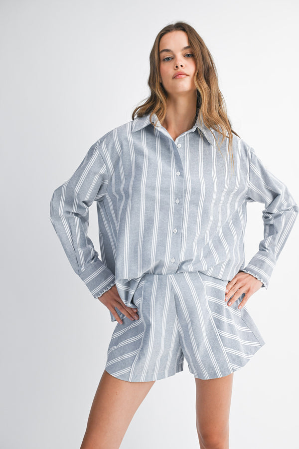 EVGENIA PIN STRIPE SHIRTS SHORTS SET