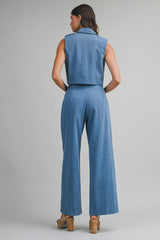 BRITTANY DENIM VEST AND WIDE PANTS SET