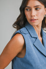 BRITTANY DENIM VEST AND WIDE PANTS SET