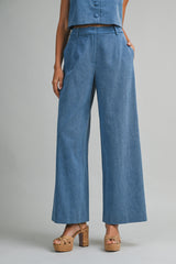 BRITTANY DENIM VEST AND WIDE PANTS SET