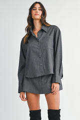 LORYN PIN STRIPE SHIRT AND SKORT SET