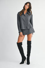 LORYN PIN STRIPE SHIRT AND SKORT SET