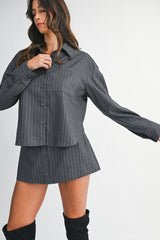 LORYN PIN STRIPE SHIRT AND SKORT SET