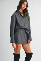 LORYN PIN STRIPE SHIRT AND SKORT SET