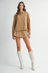 MAE STRIPED LONG SLEEVE SHIRT AND SKORT SET