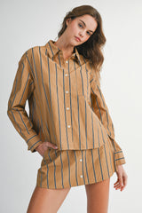 MAE STRIPED LONG SLEEVE SHIRT AND SKORT SET