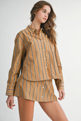 MAE STRIPED LONG SLEEVE SHIRT AND SKORT SET