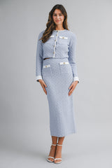 HANA KNITTED CROP CARDIGAN AND MIDI SKIRT SET