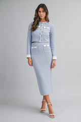 HANA KNITTED CROP CARDIGAN AND MIDI SKIRT SET