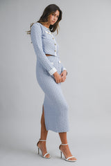 HANA KNITTED CROP CARDIGAN AND MIDI SKIRT SET
