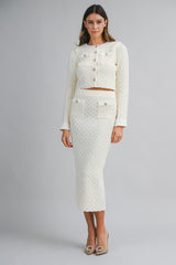 HANA KNITTED CROP CARDIGAN AND MIDI SKIRT SET