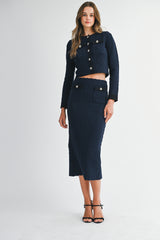 HANA KNITTED CROP CARDIGAN AND MIDI SKIRT SET