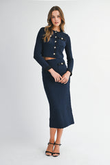 HANA KNITTED CROP CARDIGAN AND MIDI SKIRT SET