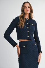 HANA KNITTED CROP CARDIGAN AND MIDI SKIRT SET
