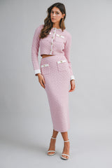 HANA KNITTED CROP CARDIGAN AND MIDI SKIRT SET