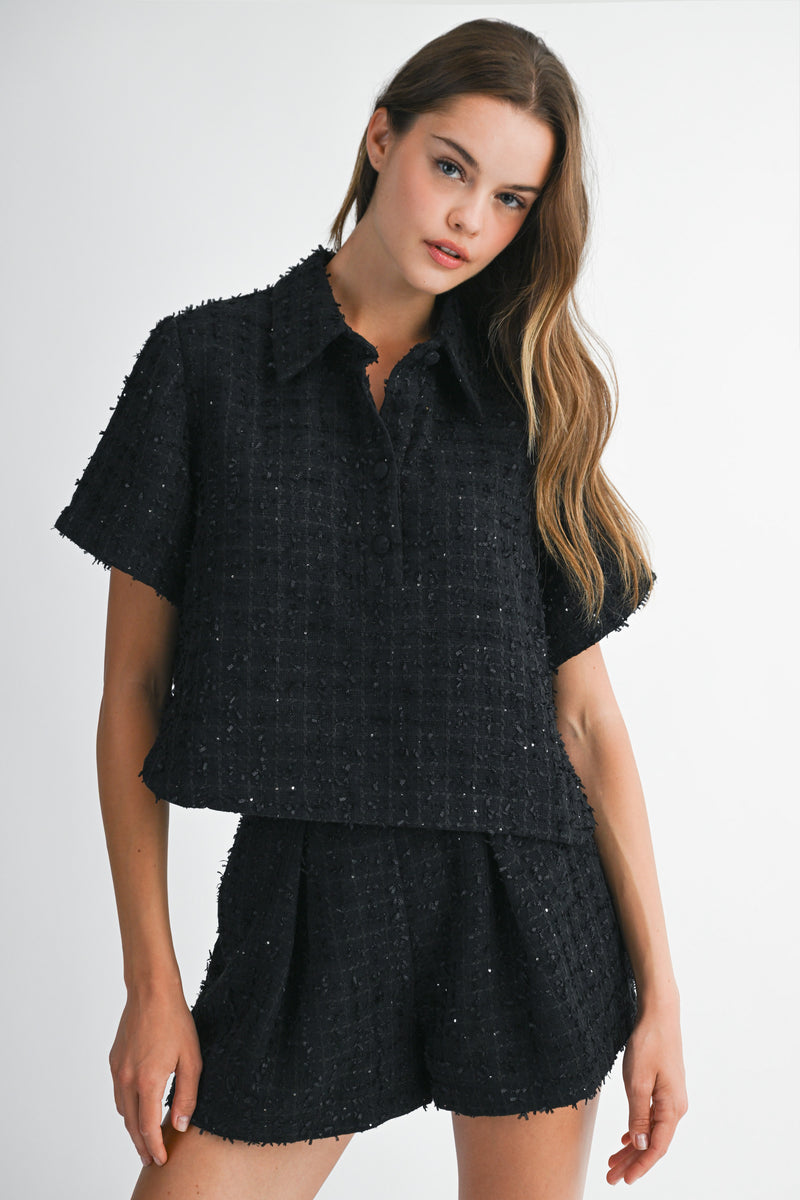 KENNEDY TWEED SHIRT AND PLEATED SHORTS